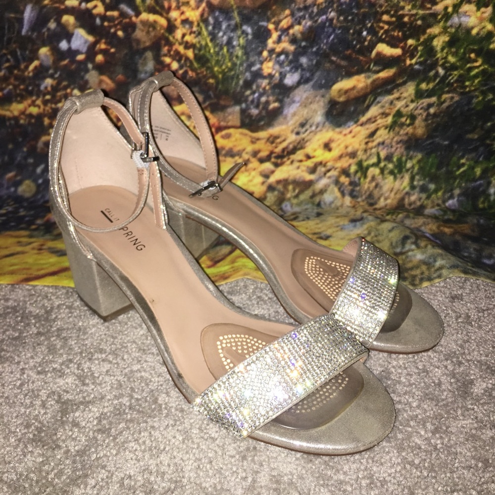 Silver Sparkly Block Heel Sandals